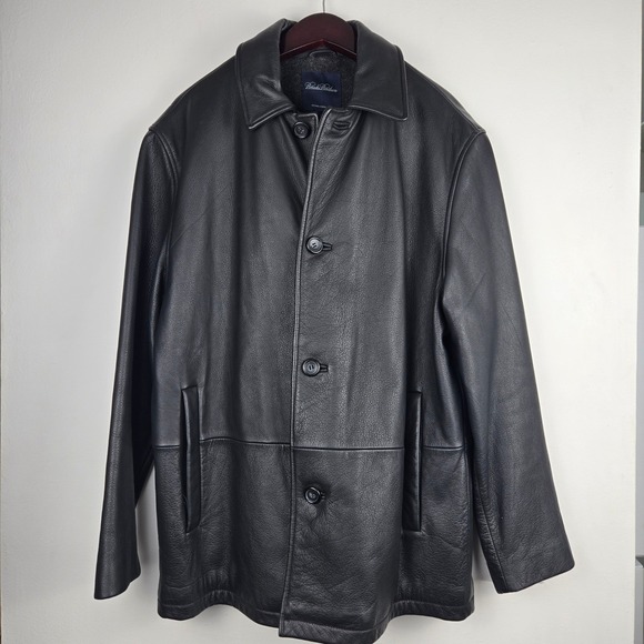 Brooks Brothers Other - Brooks Brothers Mens Black Pebbled Leather Car Coat Button Front Jacket Small